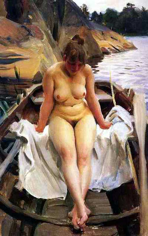Fina målningar - Sida 2 Anders-zorn-in-werner_s-rowing-boat-1917